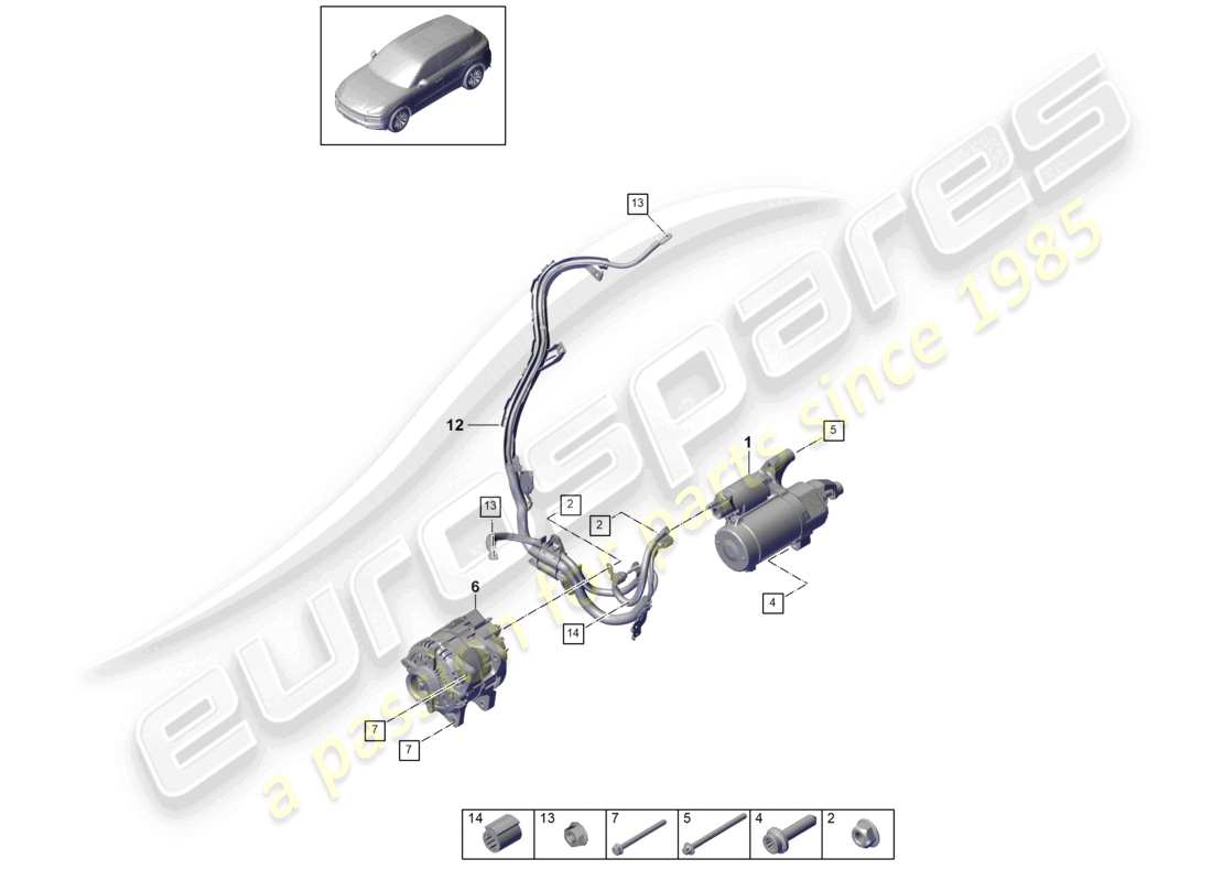 porsche 2023 (cayenne e3 9ya/9yb) starter alternator parts diagram