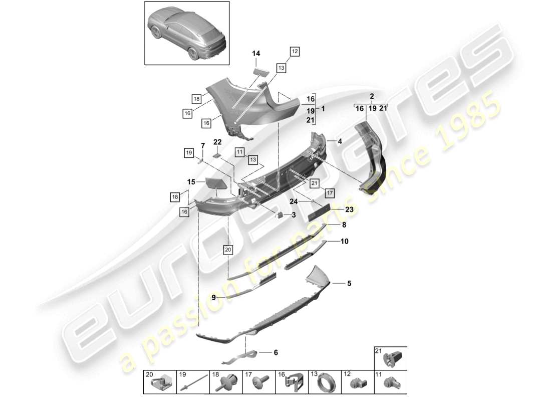 porsche 2023 (cayenne e3 9ya/9yb) bumper rear coupe parts diagram