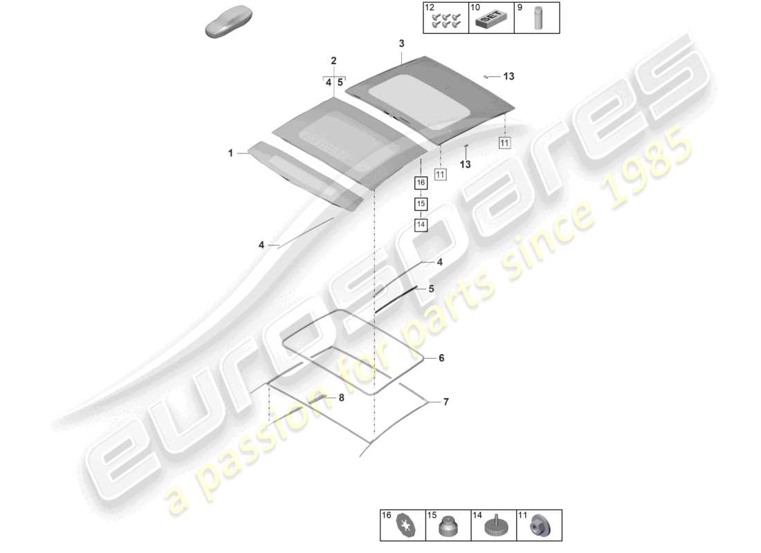 porsche 2026 (panamera 976) glass sliding roof accessories part diagram