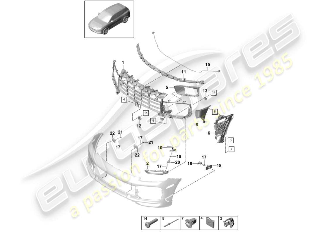 porsche 2022 (cayenne e3 9ya/9yb) bumper turbo individual parts and fasteners part diagram
