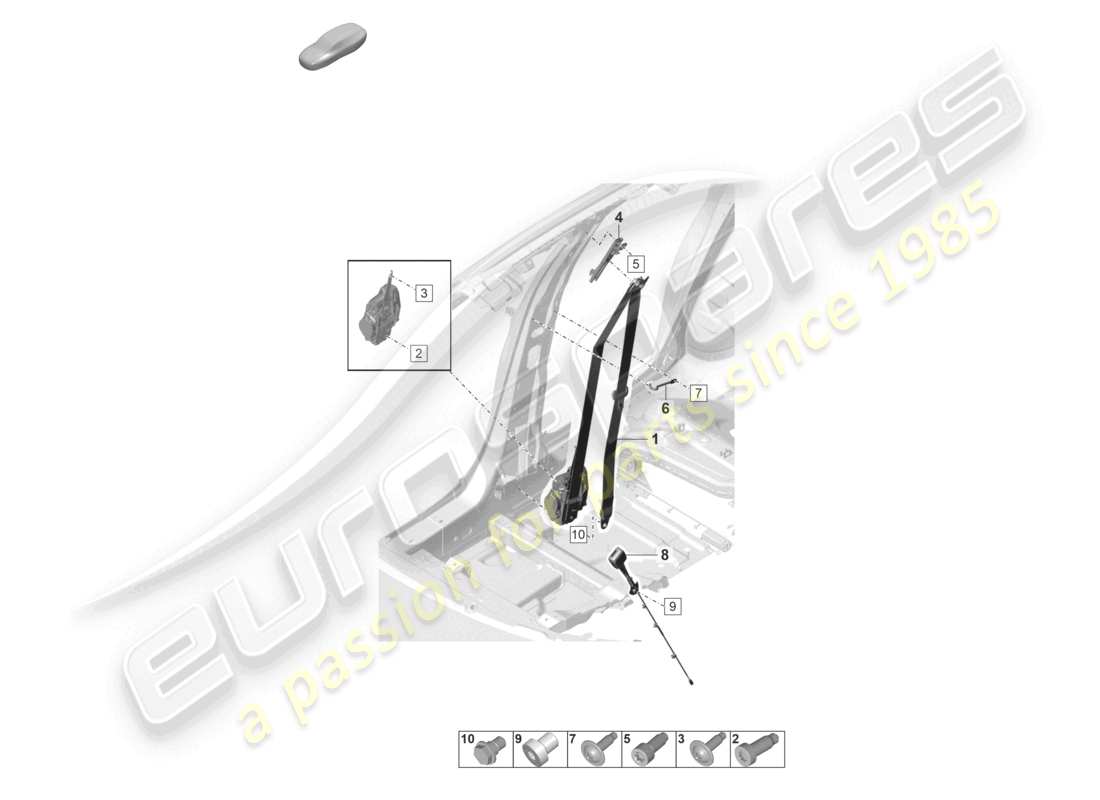 porsche 2022 (panamera 971-2) three-point safety belt front belt latch part diagram