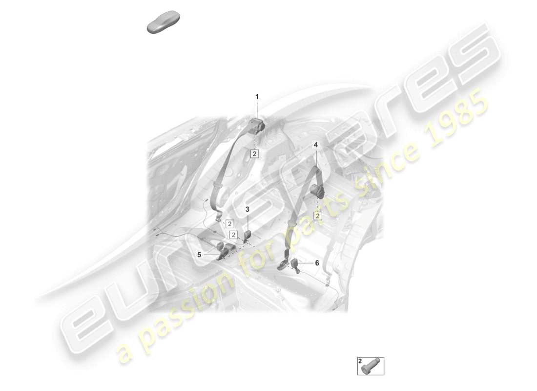 porsche 2022 (panamera 971-2) seat belt with rear belt tensioner unit part diagram