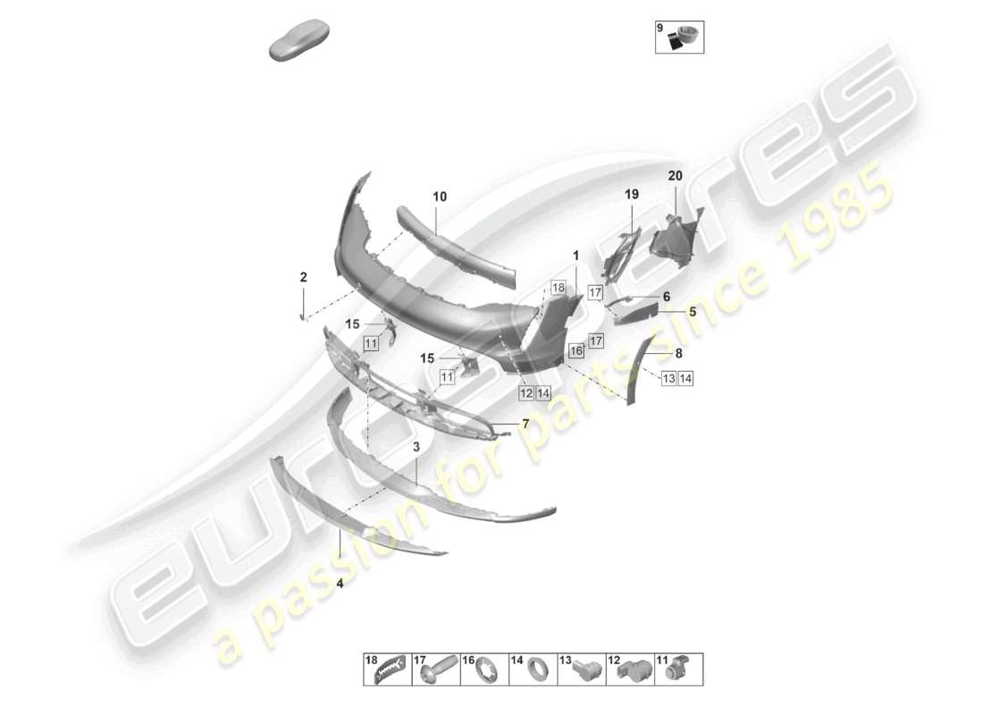 porsche 2021 (taycan 9j1-1) bumper front for equipment variant: basic taycan cross turismo part diagram