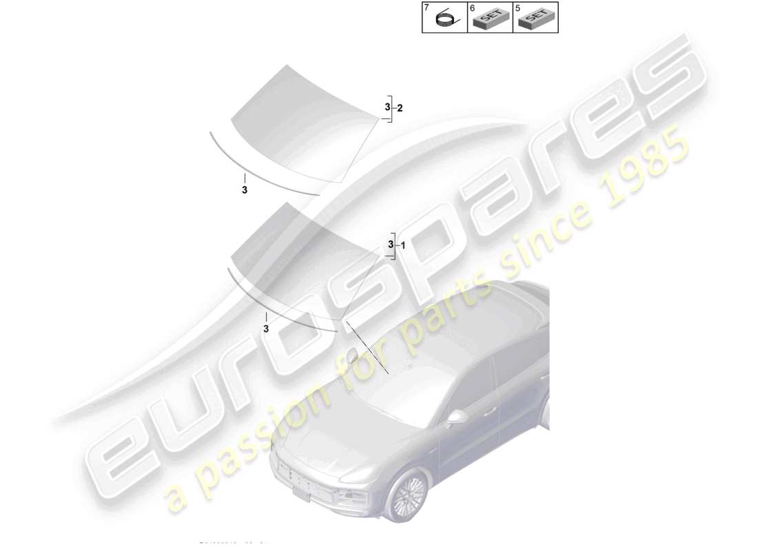 porsche 2024 (cayenne e3 9ya/9yb) windscreen coupe parts diagram