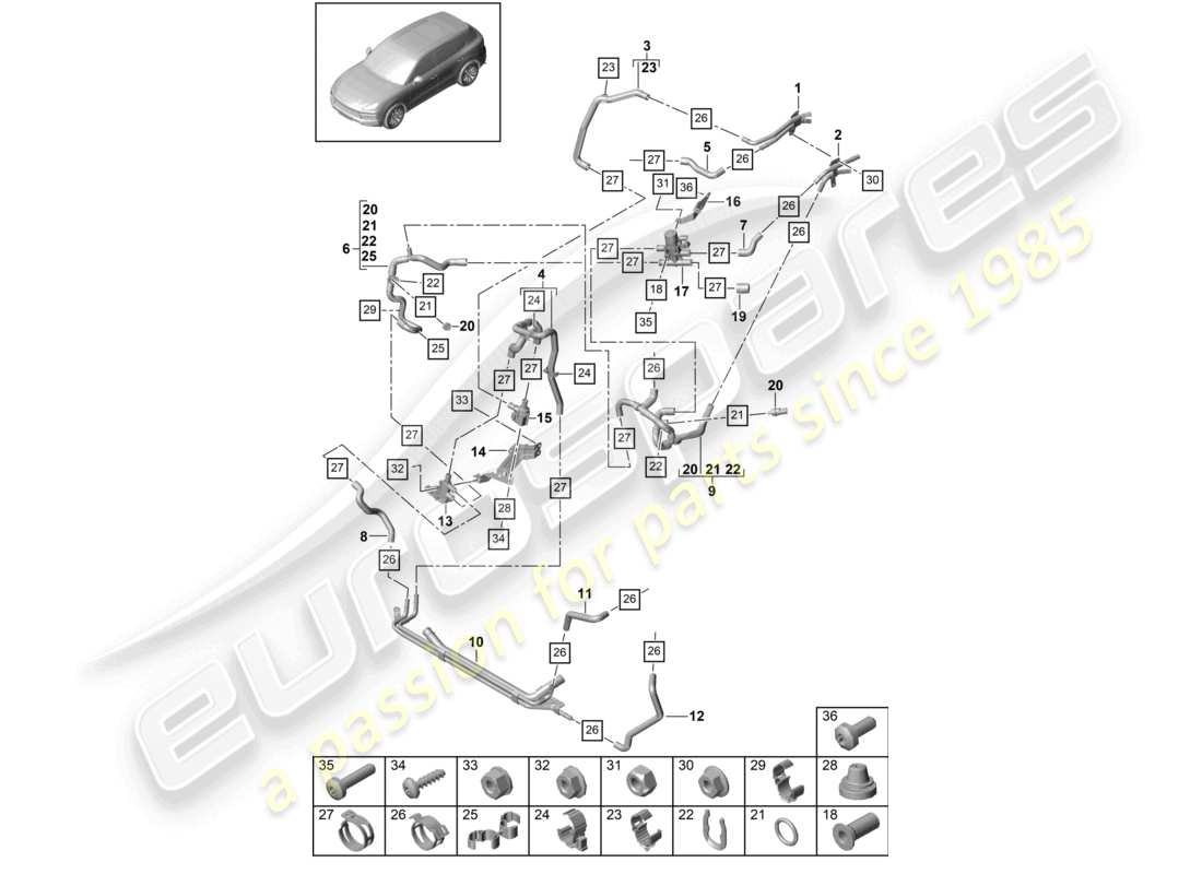 porsche 2024 (cayenne e3 9ya/9yb) heater r4 high-temperature circuit front for vehicles with hybrid drive part diagram