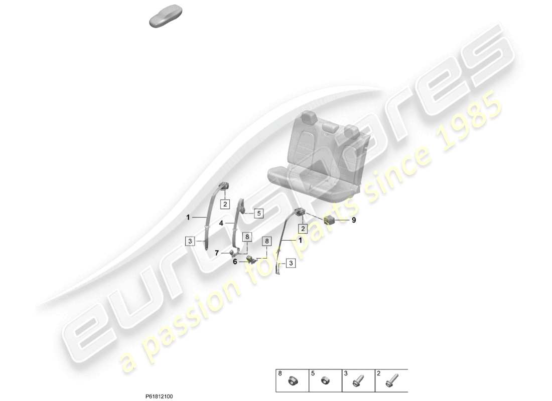 porsche 2025 (macan-e) three-point safety belt rear belt latch parts diagram