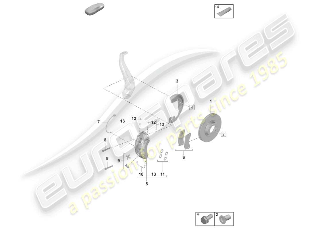 porsche 2022 (taycan 9j1-1) disc brake 18 front axle red part diagram