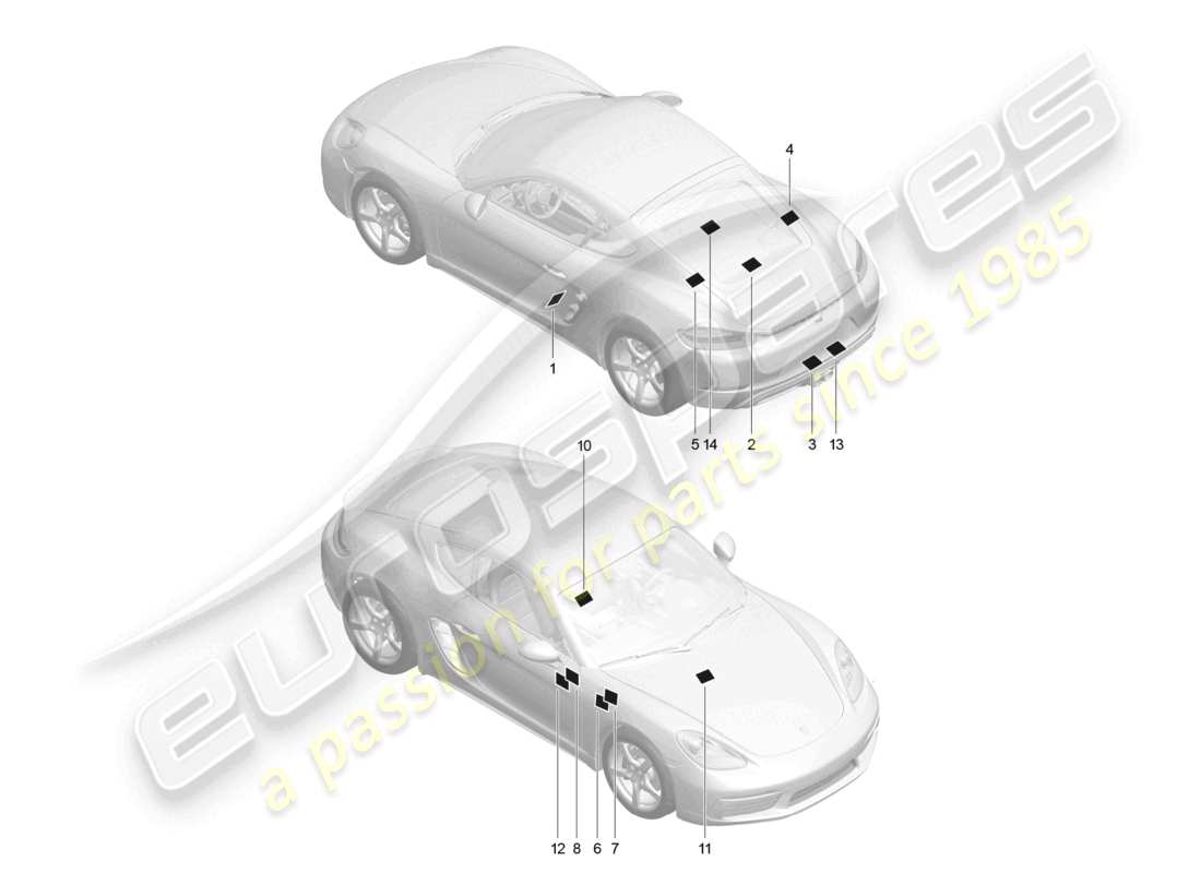 porsche 2021 (718 cayman) signs/notices part diagram