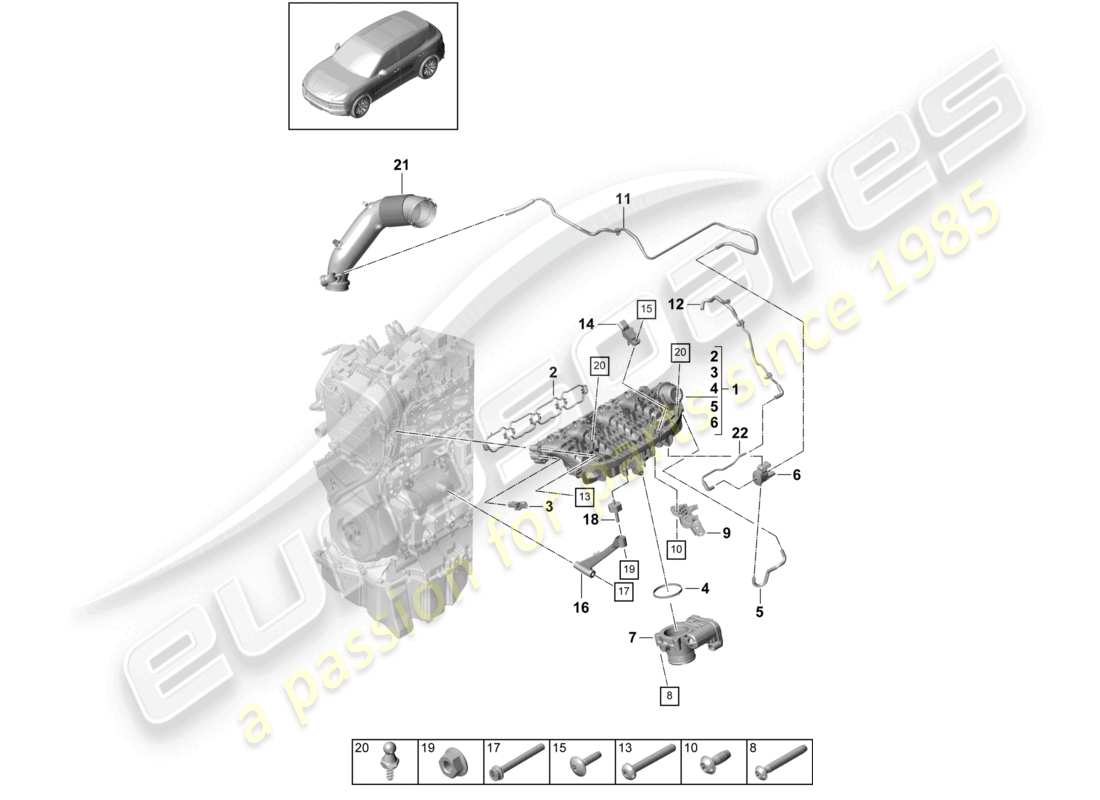 porsche 2024 (cayenne e3 9ya/9yb) intake air distributor parts diagram