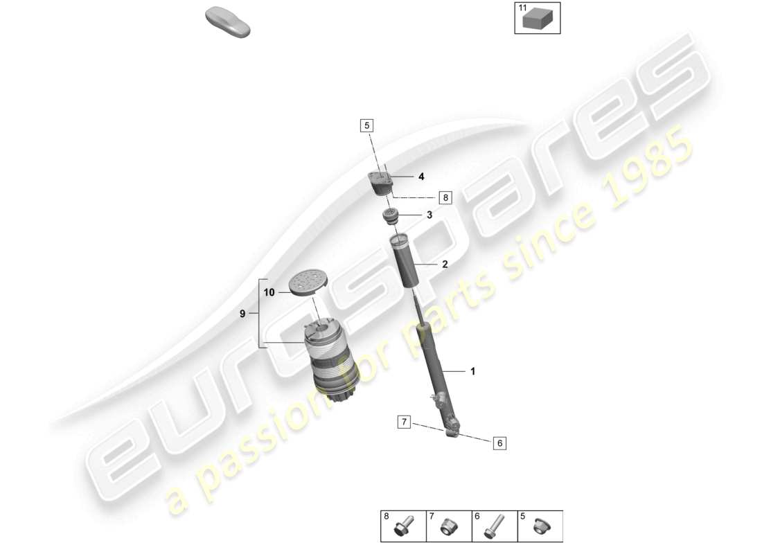 porsche 2025 (taycan 9j1-2) air suspension shock absorbers part diagram