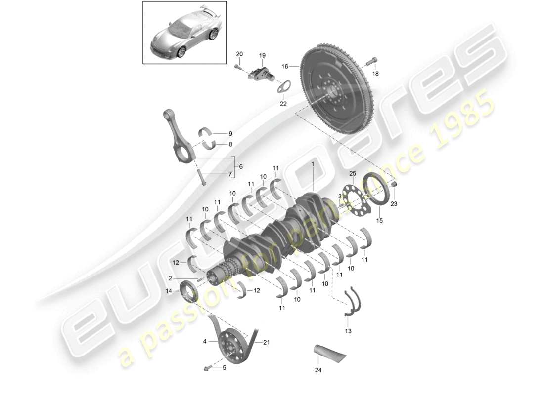 porsche 2021 (991-2 r/gt3/rs) crankshaft flywheel part diagram