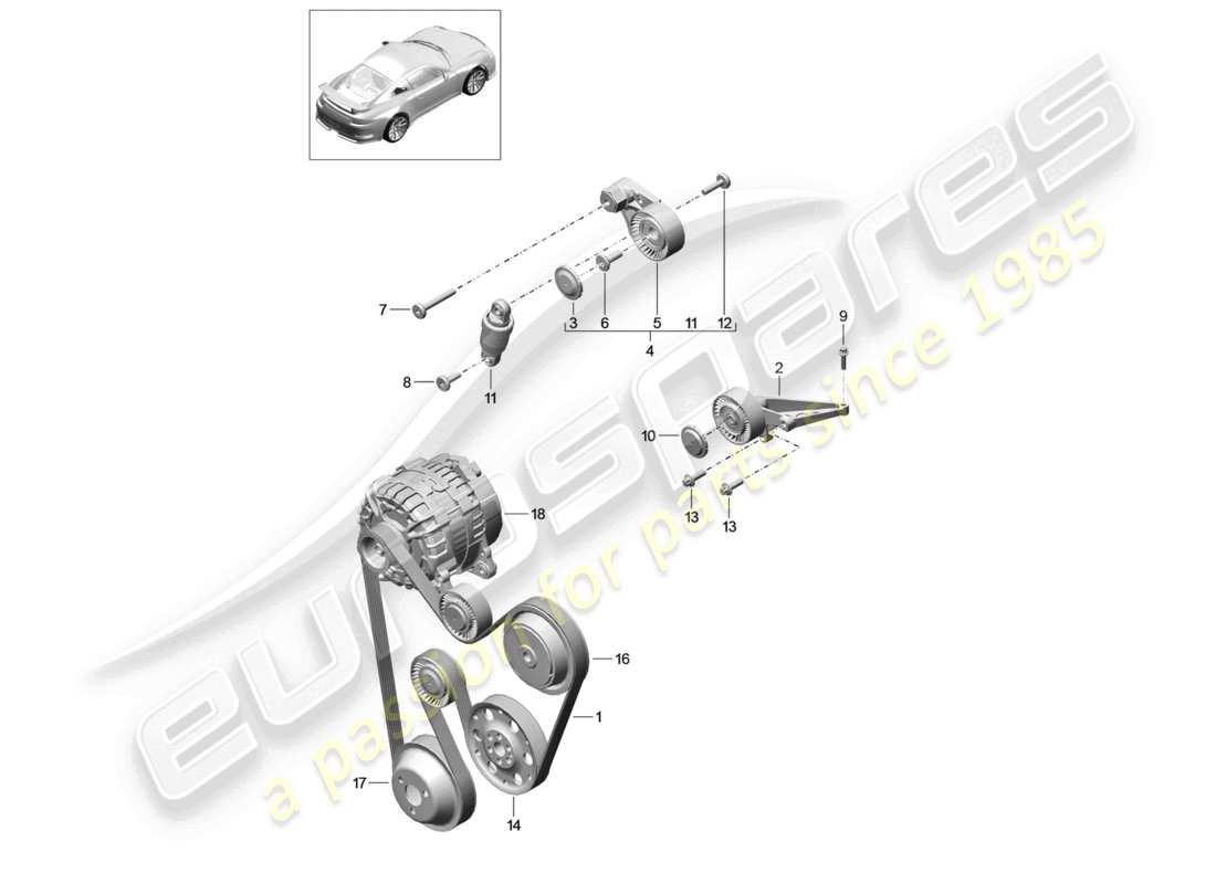 porsche 2021 (991-2 r/gt3/rs) poly-v-belt belt tensioner damper part diagram