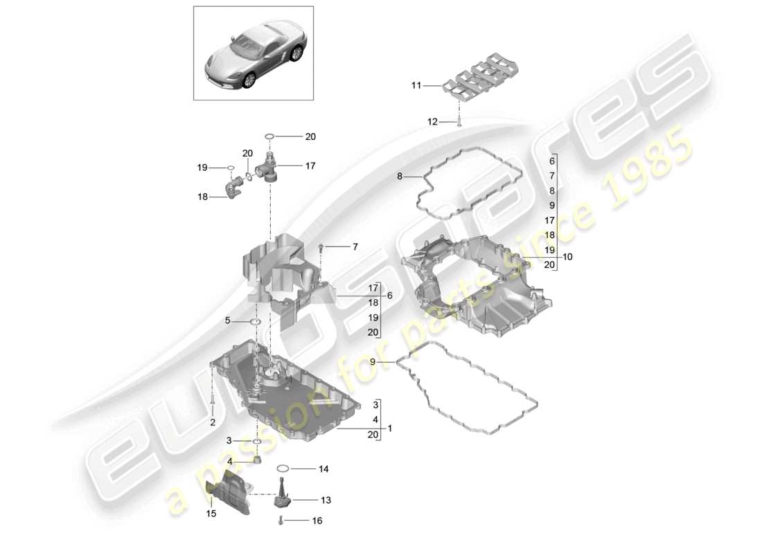 porsche 2023 (718 boxster) engine (oil press./lubrica.) oil sump part diagram