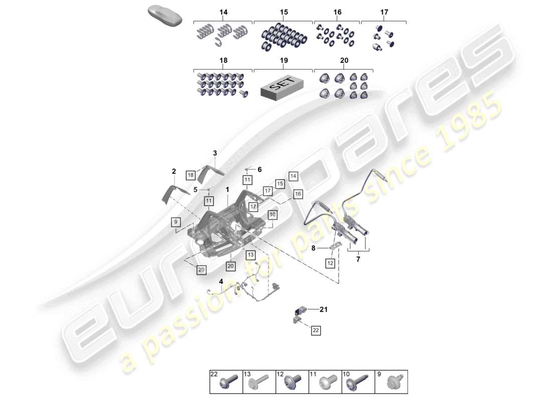 porsche 2023 (992-1 gt3/rs/st) rear spoiler part diagram