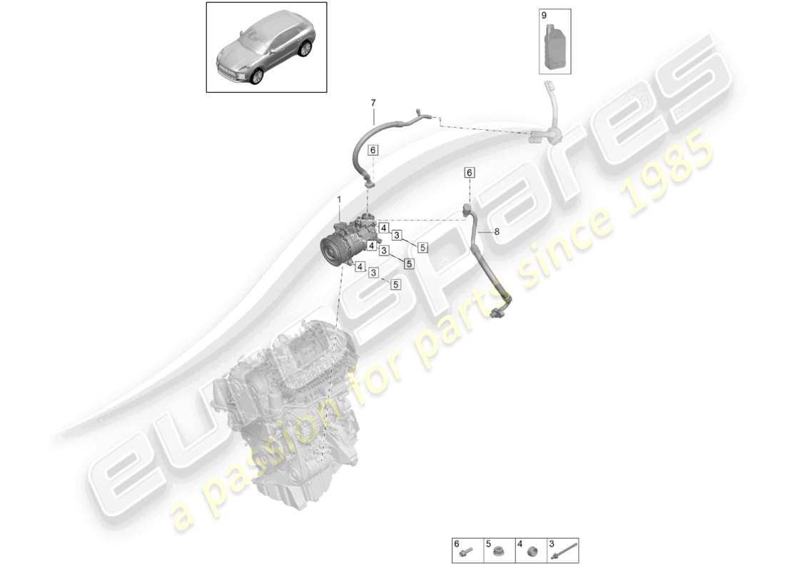 porsche 2021 (macan) a/c compressor r1234yf coolant part diagram