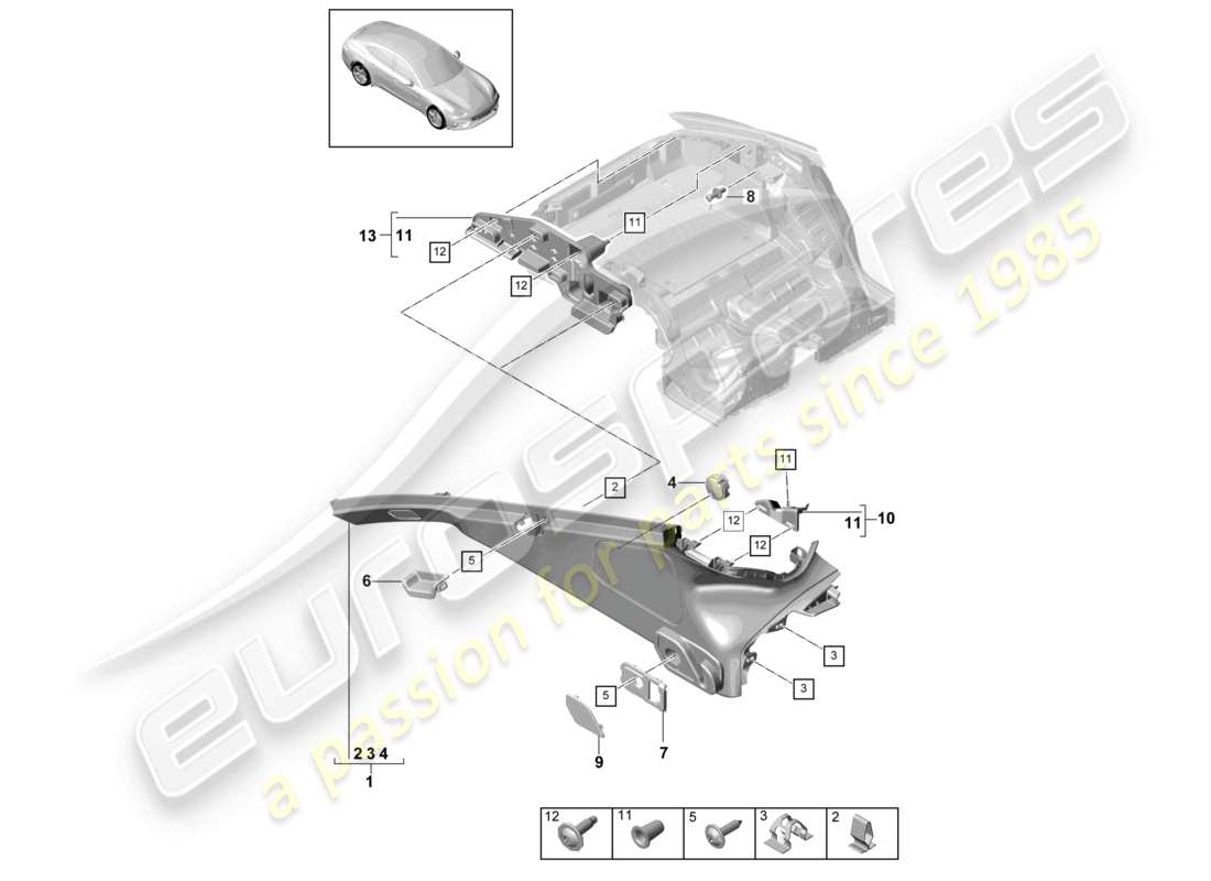 porsche 2021 (panamera 971-1) trims side d-pillar luggage compartment parts diagram