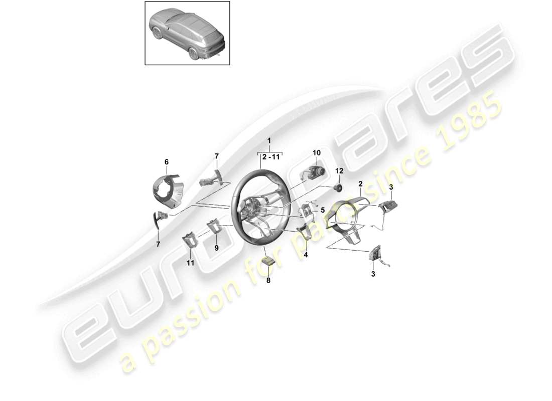 porsche 2022 (cayenne e3 9ya/9yb) steering wheel gt part diagram
