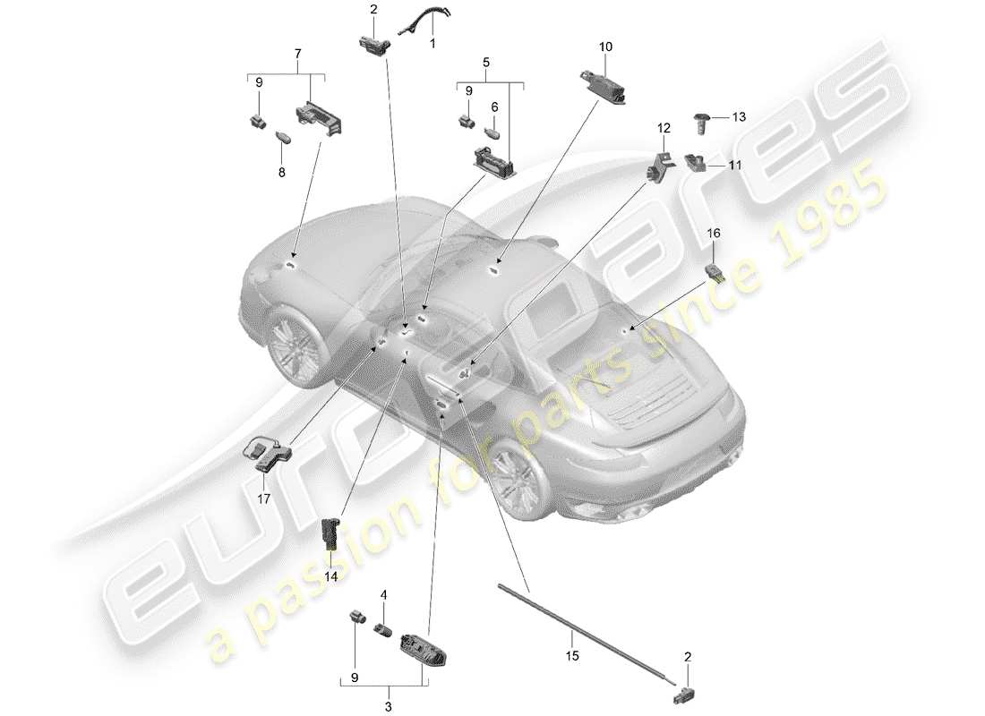 porsche 991 turbo (2018) interior light part diagram
