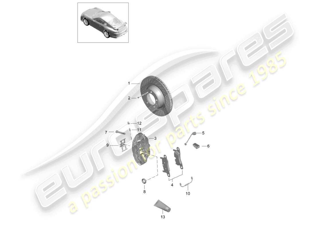 porsche 2021 (991-2 r/gt3/rs) disc brake rear axle d >>- mj 2017 part diagram