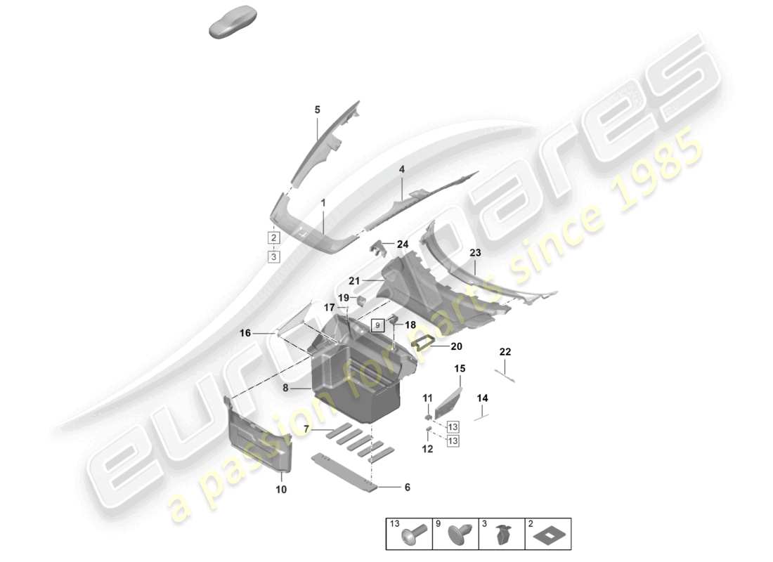 porsche 2023 (992-1 turbo / s) luggage compartment trim part diagram