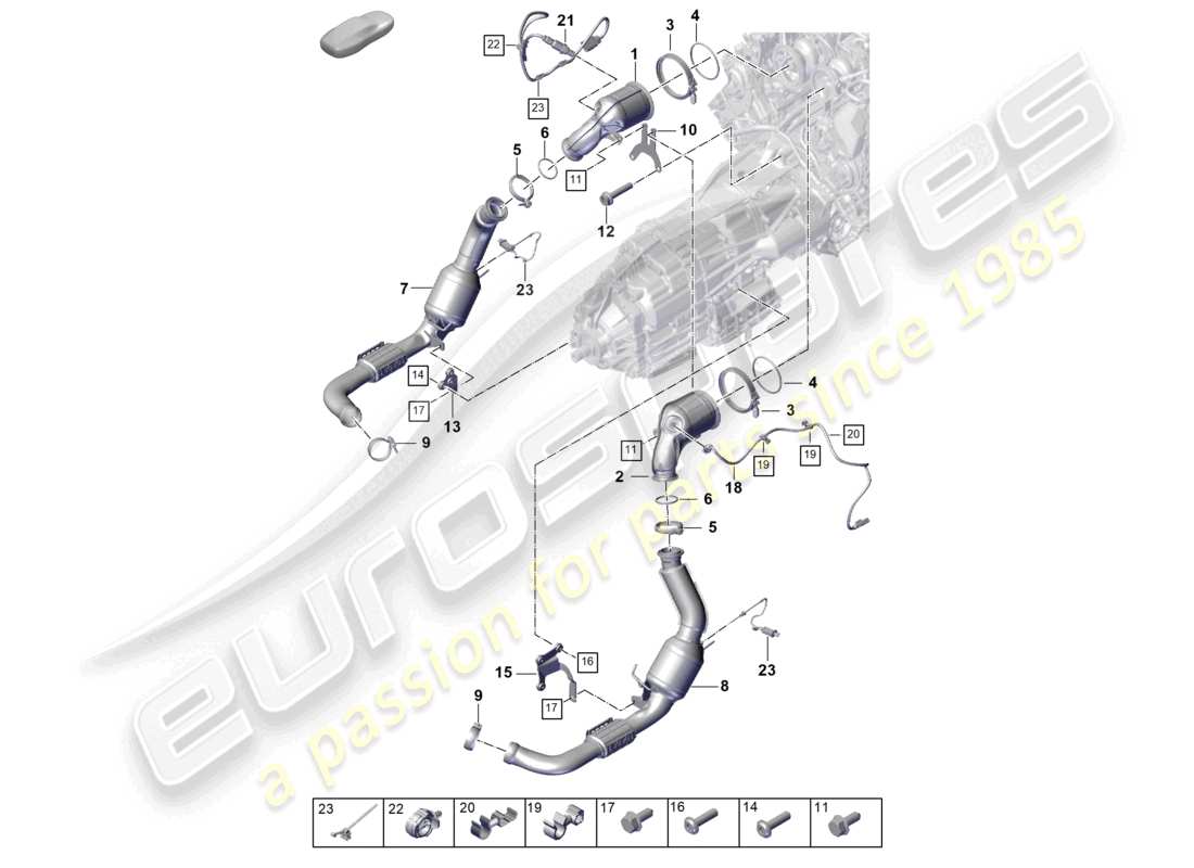 porsche 2026 (panamera 976) exhaust system catalytic converter petrol particulate filter lambda probe part diagram