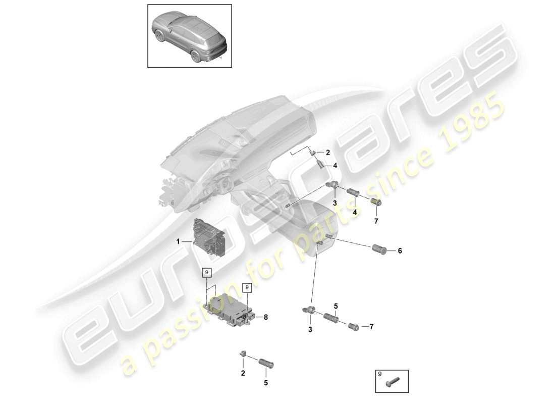 porsche 2024 (cayenne e3 9ya/9yb) voltage converter socket charging socket part diagram