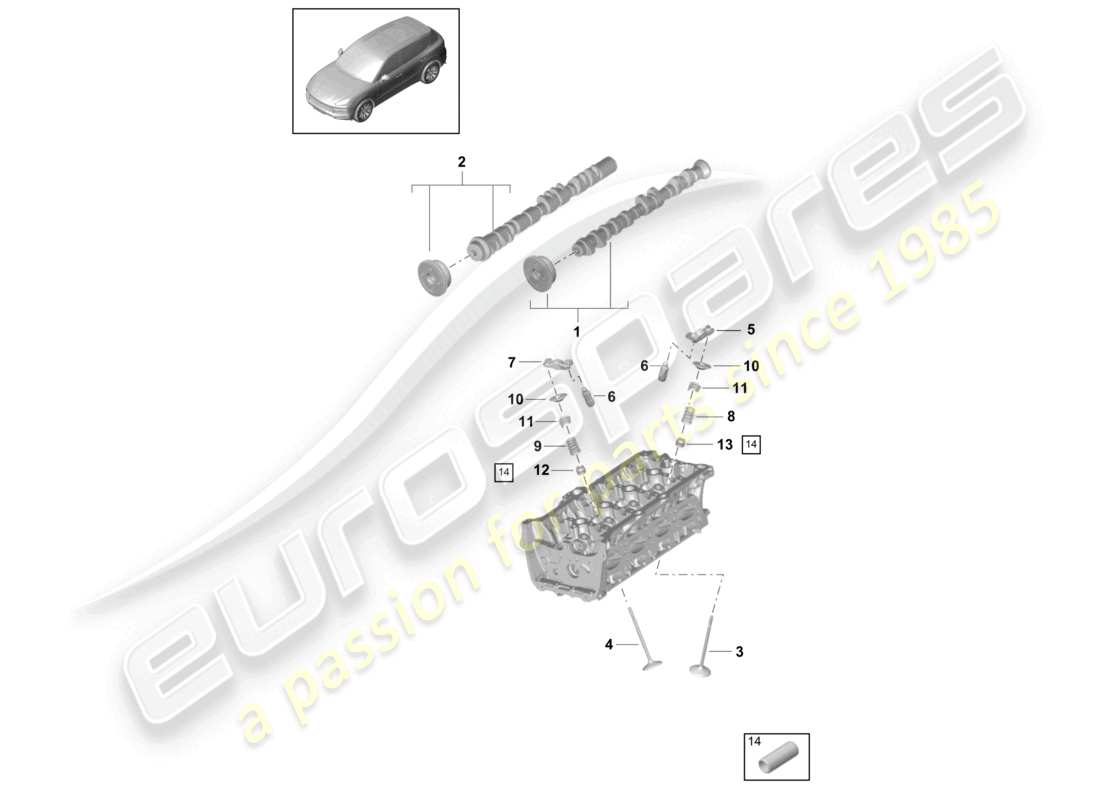 porsche 2022 (cayenne e3 9ya/9yb) camshaft, valves parts diagram