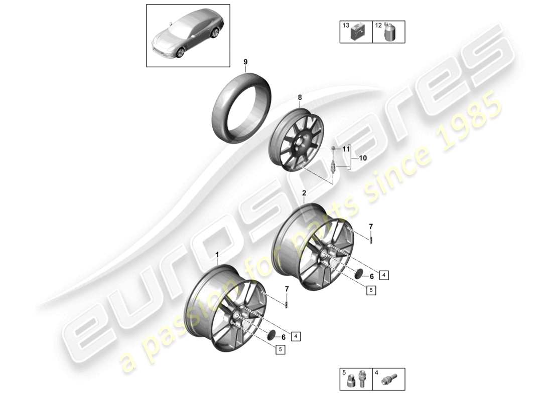 porsche 2021 (panamera 971-1) alloy wheel parts diagram