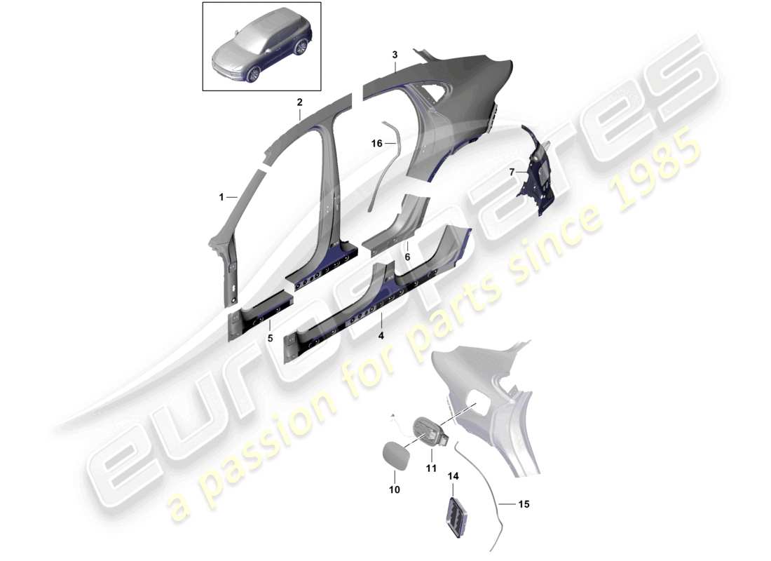 porsche 2022 (cayenne e3 9ya/9yb) side part outer coupe parts diagram