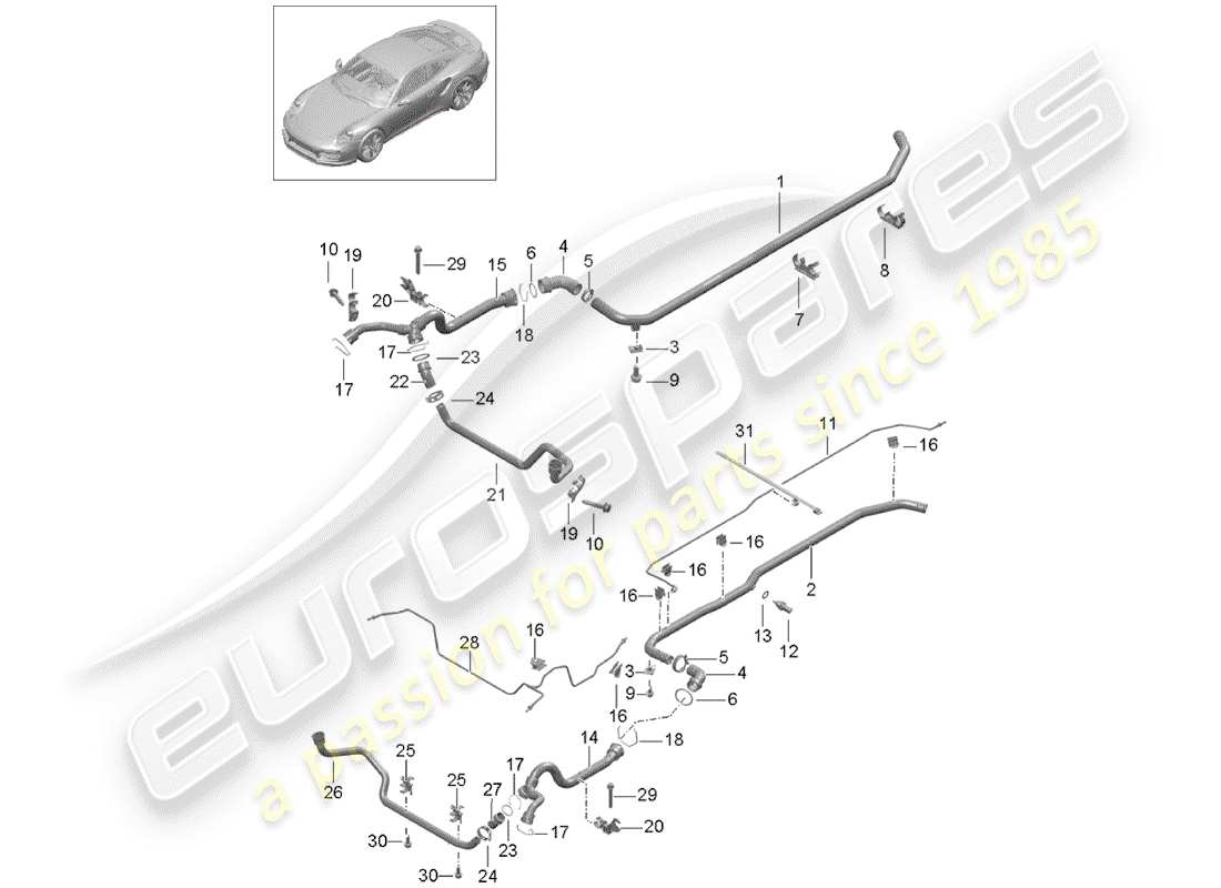 porsche 2018 (991-2 turbo) water cooling part diagram