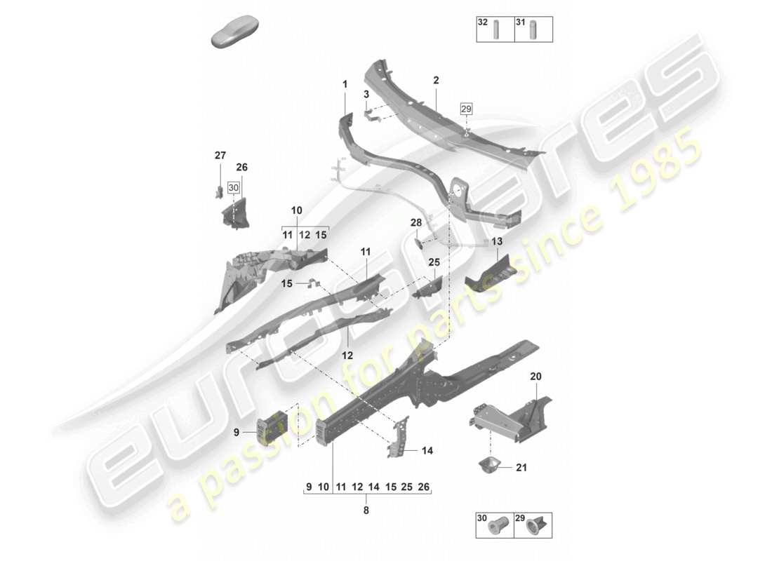 porsche 2022 (panamera 971-2) front end side member individual parts part diagram