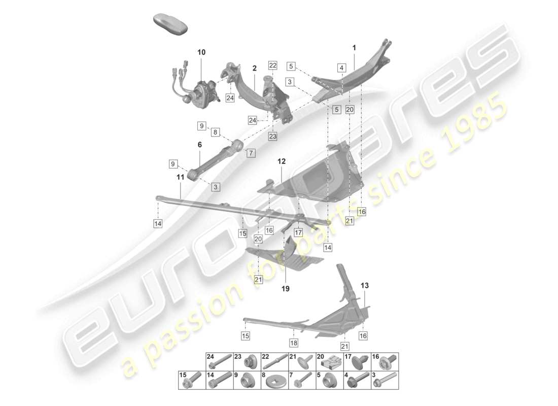 porsche 2021 (992-1 gt3/rs/st) rear axle cross member part diagram