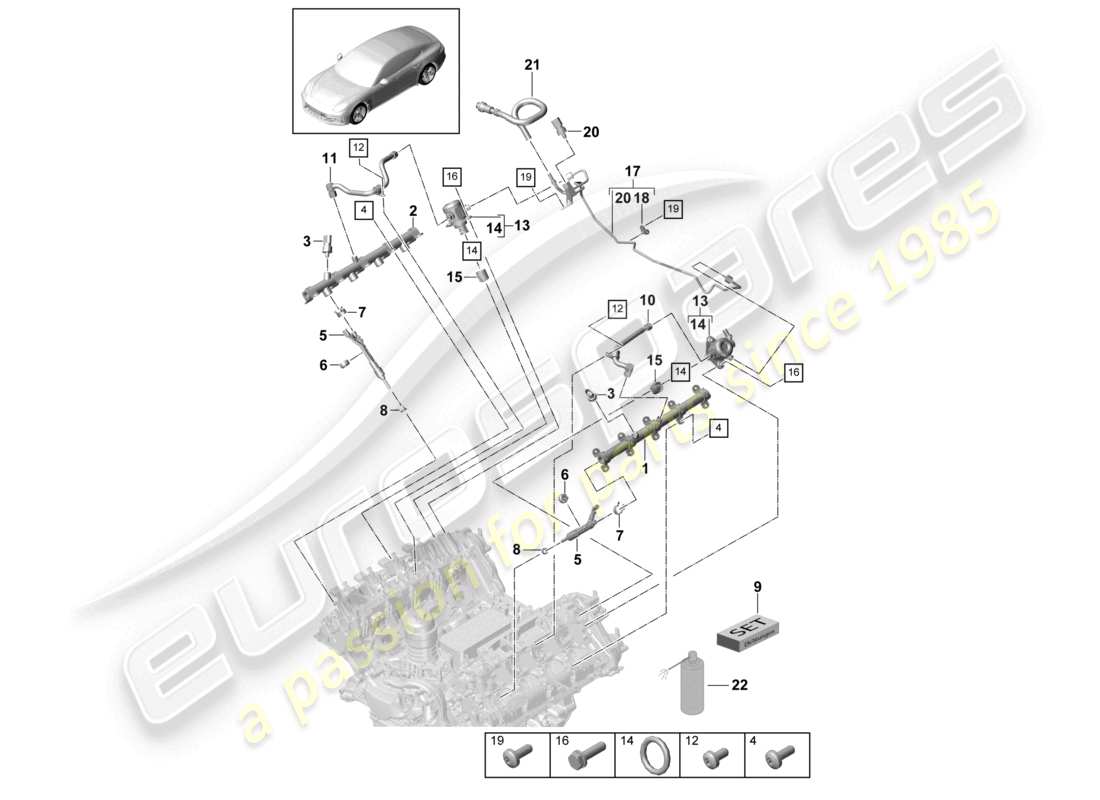 porsche 2021 (panamera 971-1) fuel collection pipe high-pressure injector high pressure pump part diagram