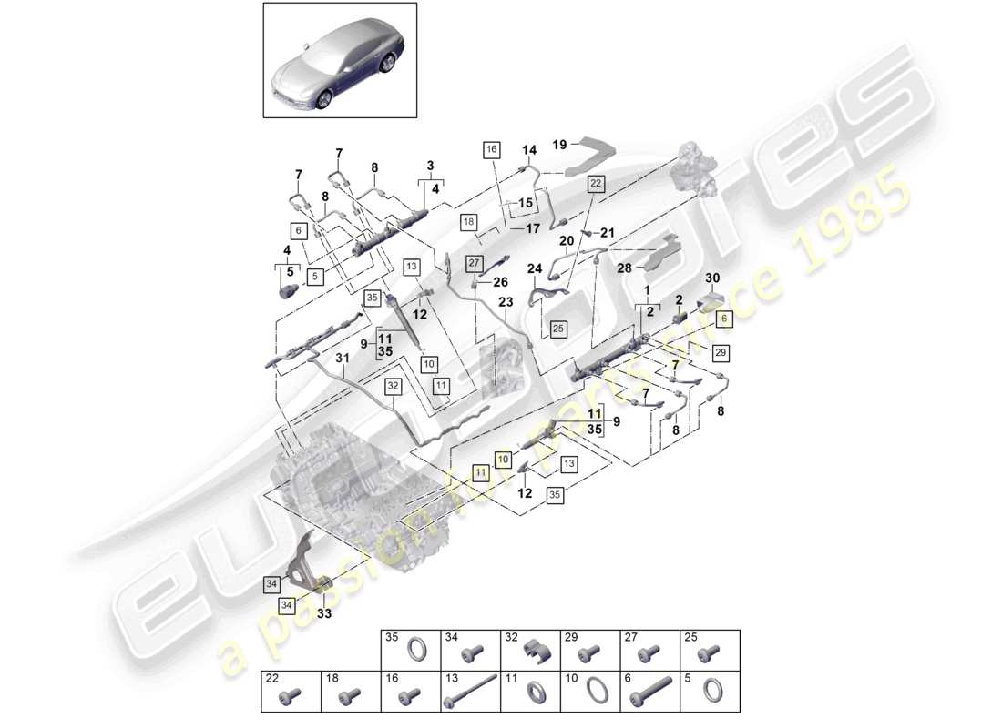 porsche 2021 (panamera 971-1) fuel collection pipe high-pressure injector fuel line part diagram
