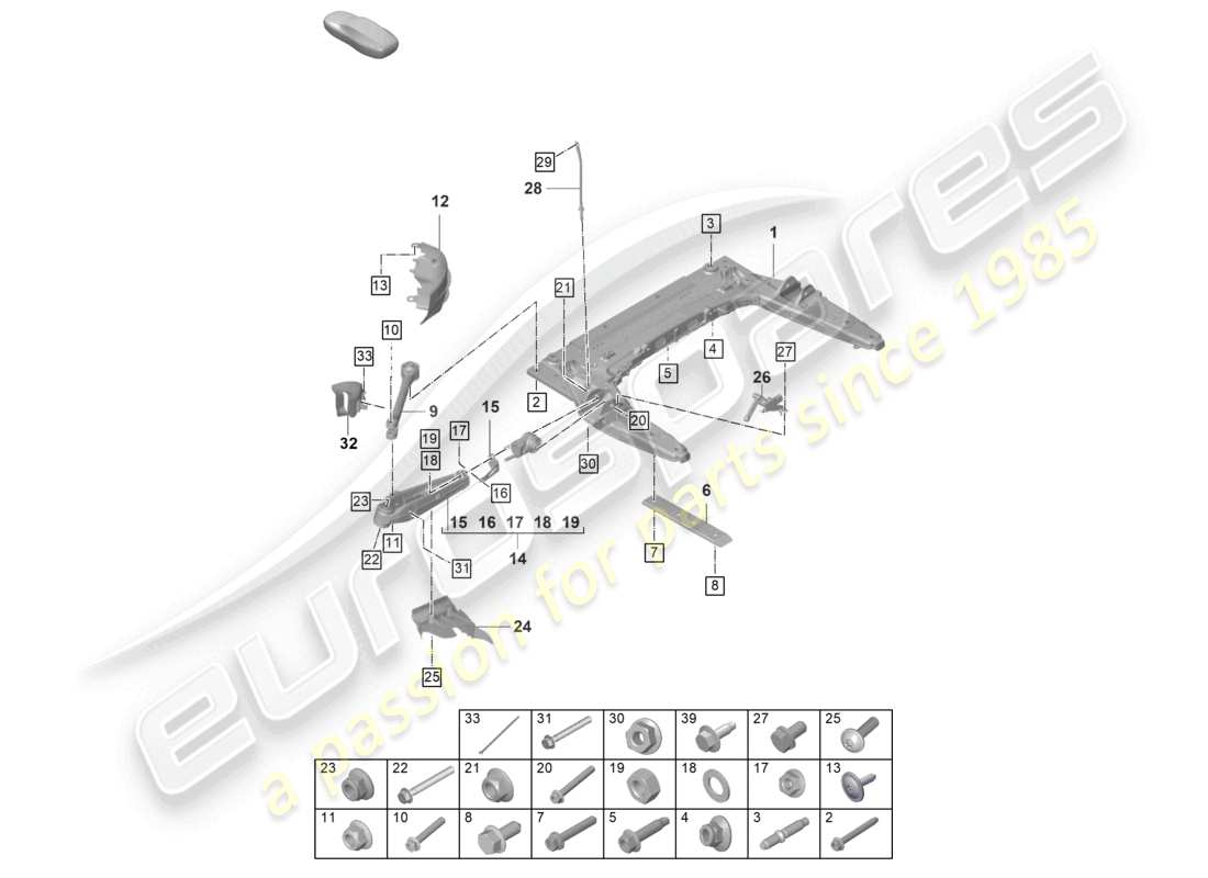 porsche 2021 (992-1 gt3/rs/st) cross member wishbone lower part diagram