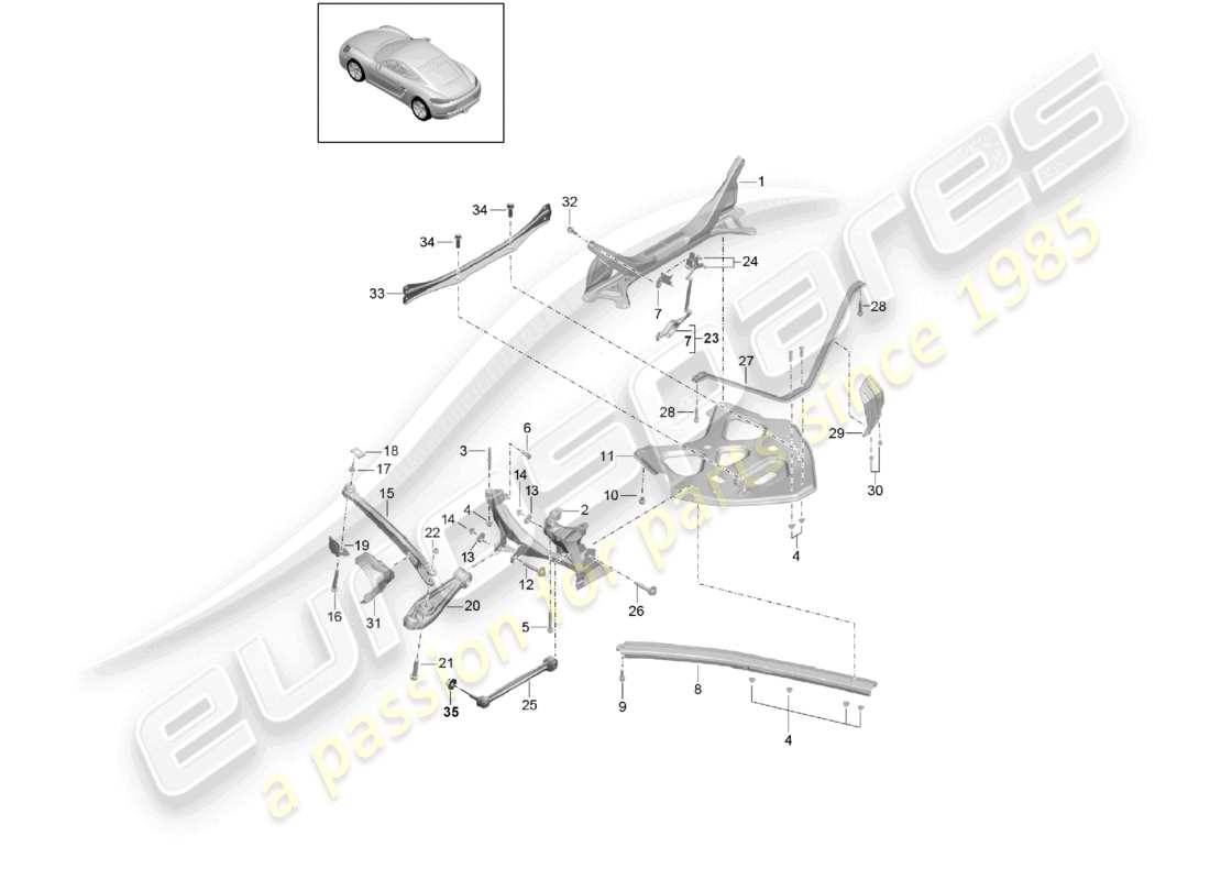porsche 2024 (718 cayman) rear axle side part carrier guide part diagram