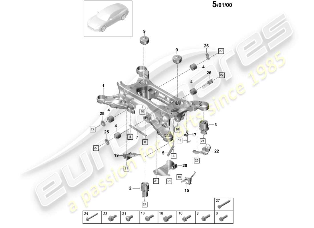 porsche 2021 (panamera 971-1) suspension sub-frame with: accessories parts diagram