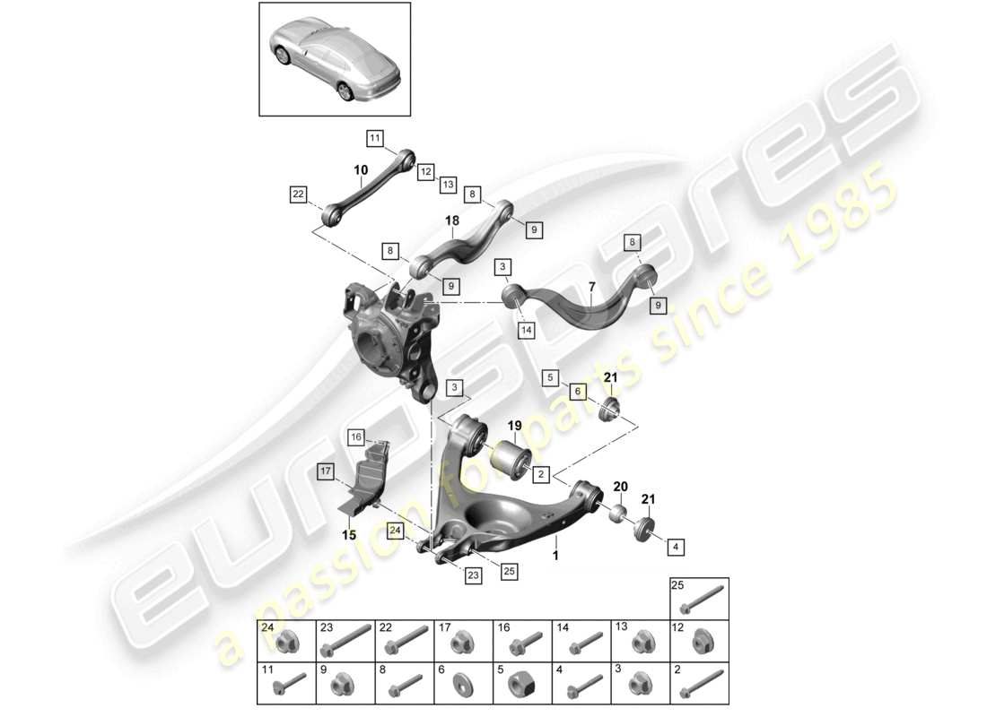 porsche 2021 (panamera 971-1) wishbone rear axle parts diagram