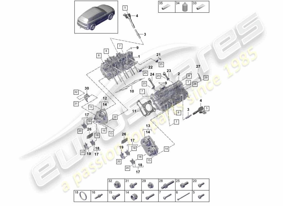 porsche 2022 (cayenne e3 9ya/9yb) cylinder head parts diagram