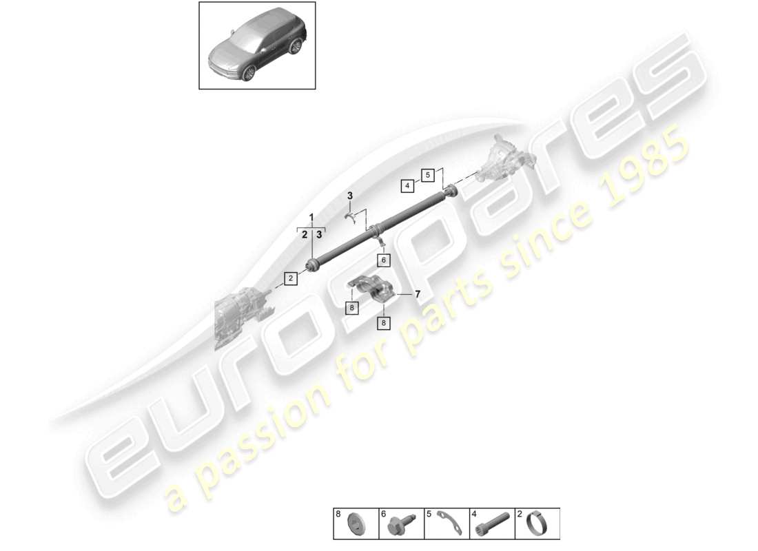 porsche 2022 (cayenne e3 9ya/9yb) cardan shaft part diagram