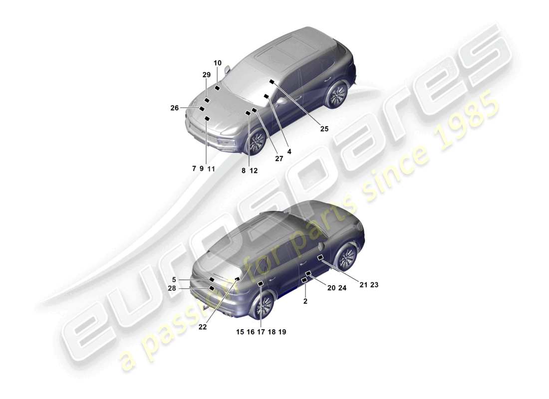 porsche 2024 (cayenne e3 9ya/9yb) signs/notices part diagram