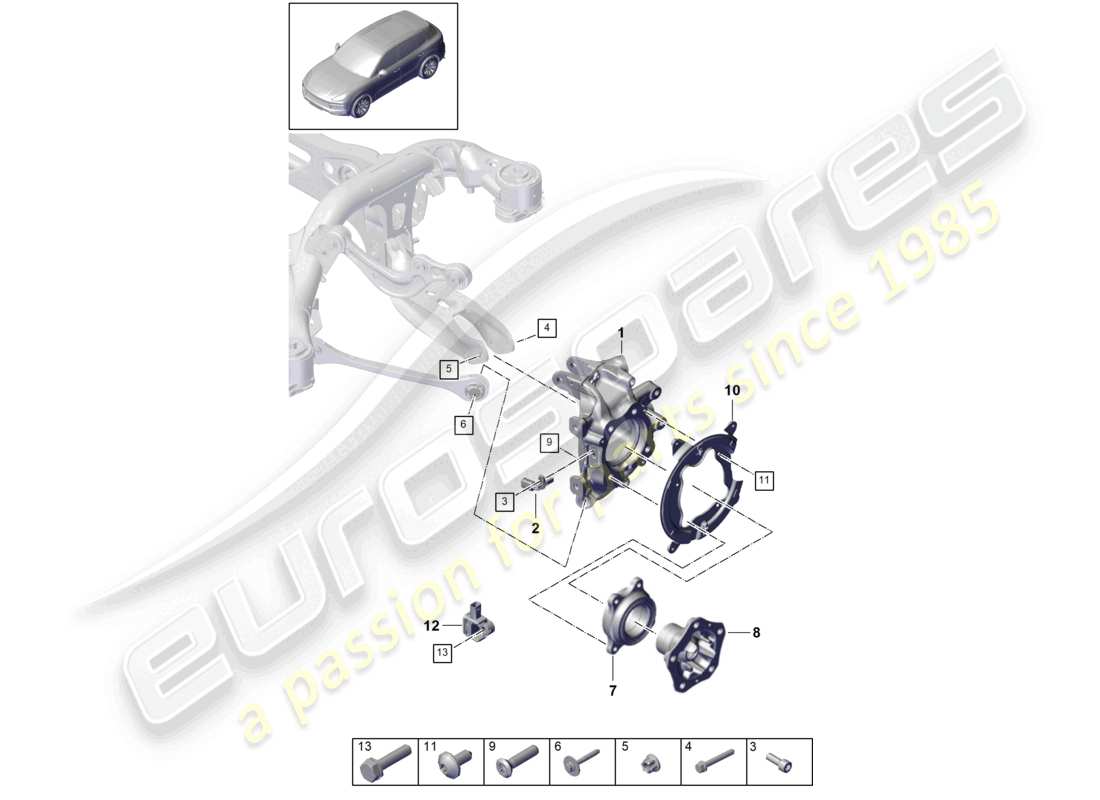 porsche 2022 (cayenne e3 9ya/9yb) wheel carrier wheel hub part diagram