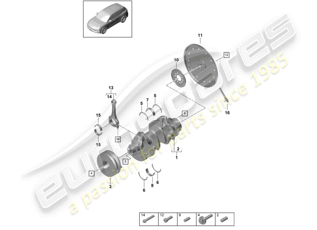 porsche 2023 (cayenne e3 9ya/9yb) crankshaft conrod clutch plate parts diagram