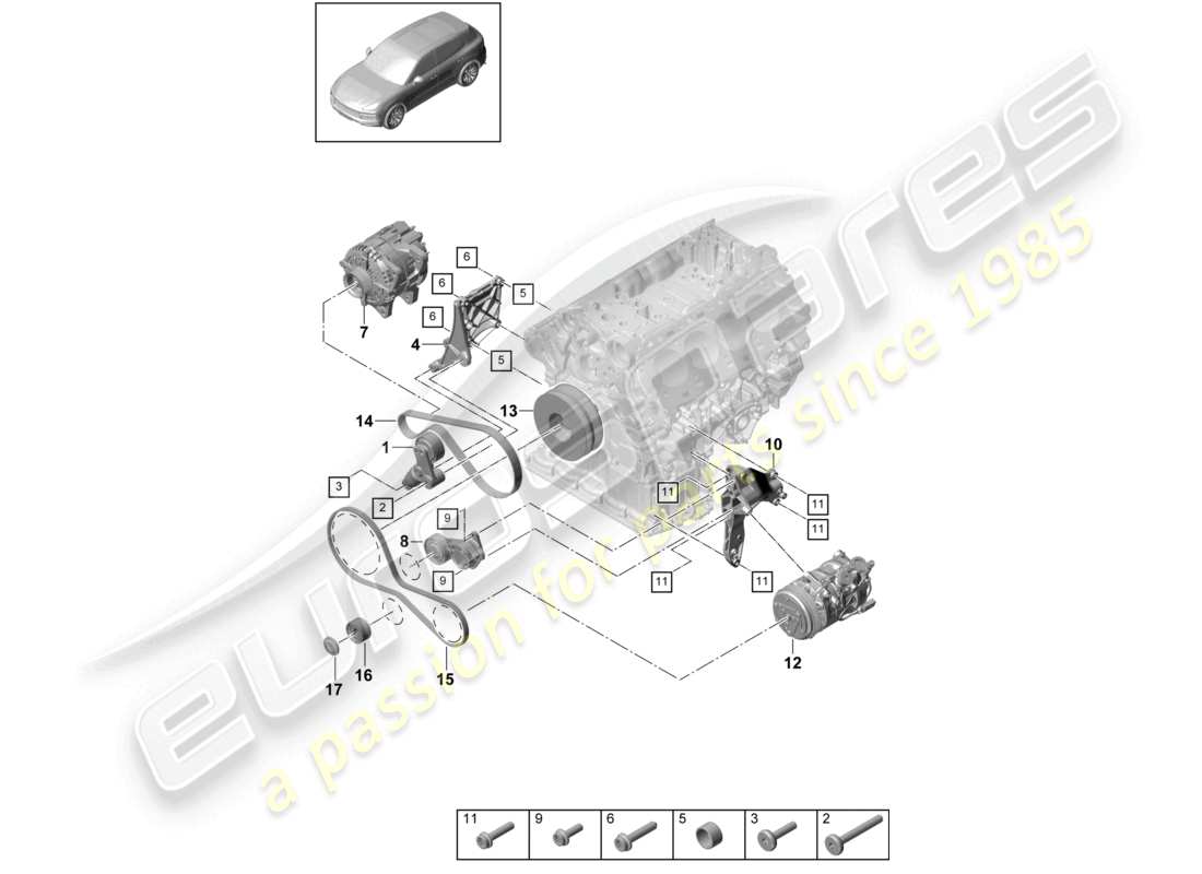 porsche 2023 (cayenne e3 9ya/9yb) poly-v-belt belt tensioner damper part diagram