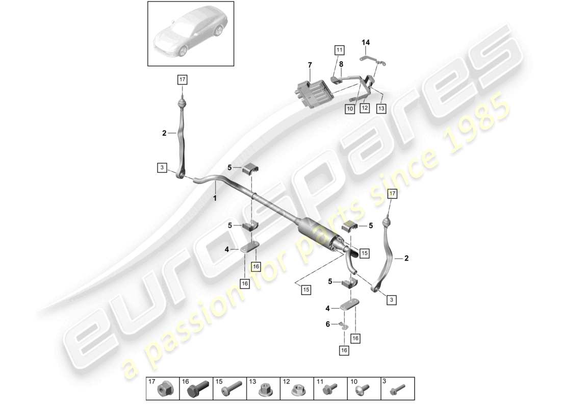porsche 2021 (panamera 971-1) anti-roll bar for vehicles with electronic roll stabilisation part diagram