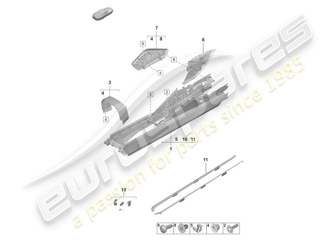porsche 2021 (992-1 gt3/rs/st) centre console part diagram