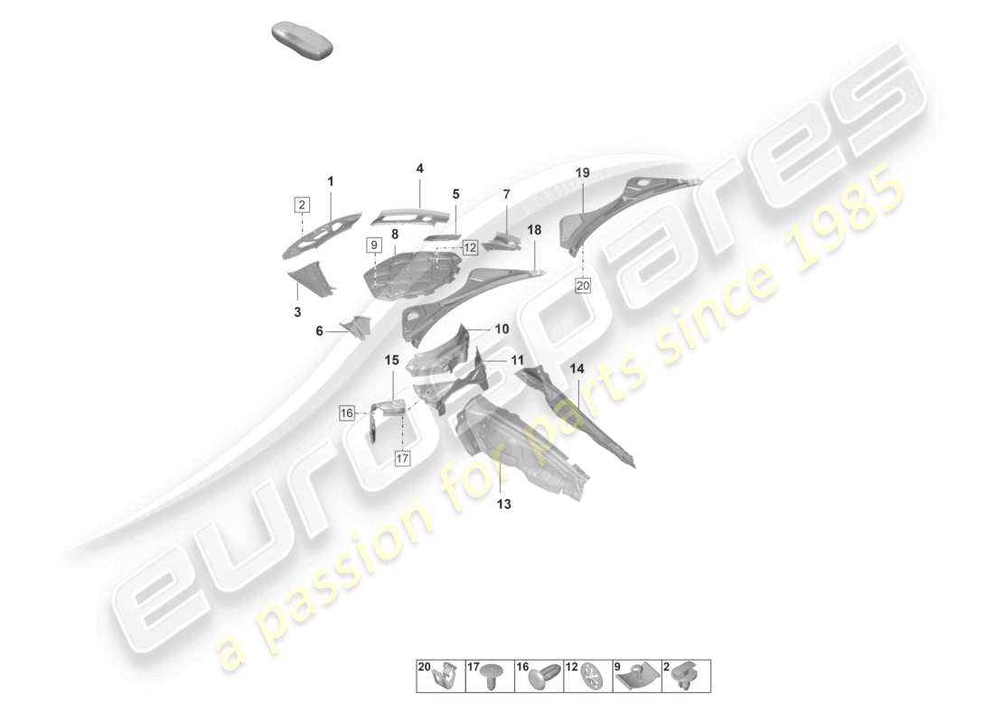 porsche 2023 (panamera 971-2) cover for engine compartment sound absorber part diagram