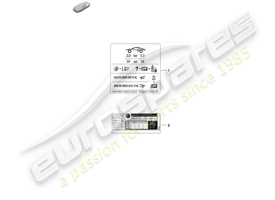 porsche 2020 (718 cayman gt4) label for tyre inflation pressure part diagram