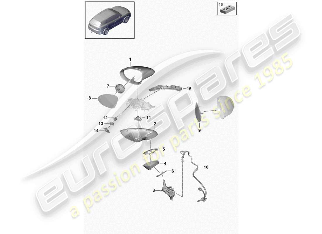 porsche 2022 (cayenne e3 9ya/9yb) interior mirror exterior mirror accessories part diagram