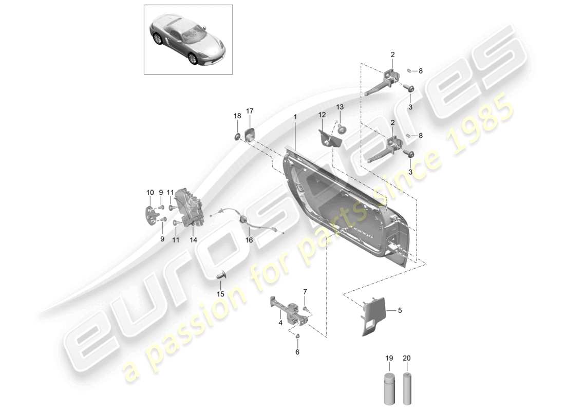 porsche 2025 (718 boxster) door shell door lock part diagram